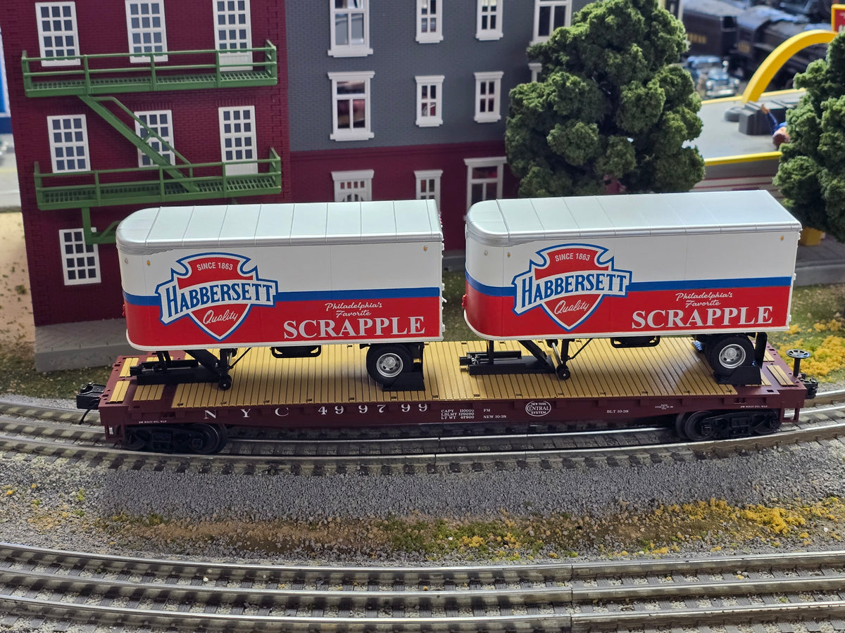 MTH Premier 20-95556 O Scale New York Central NYC 499799 Flatcar with Scrapple Pup Trailers
