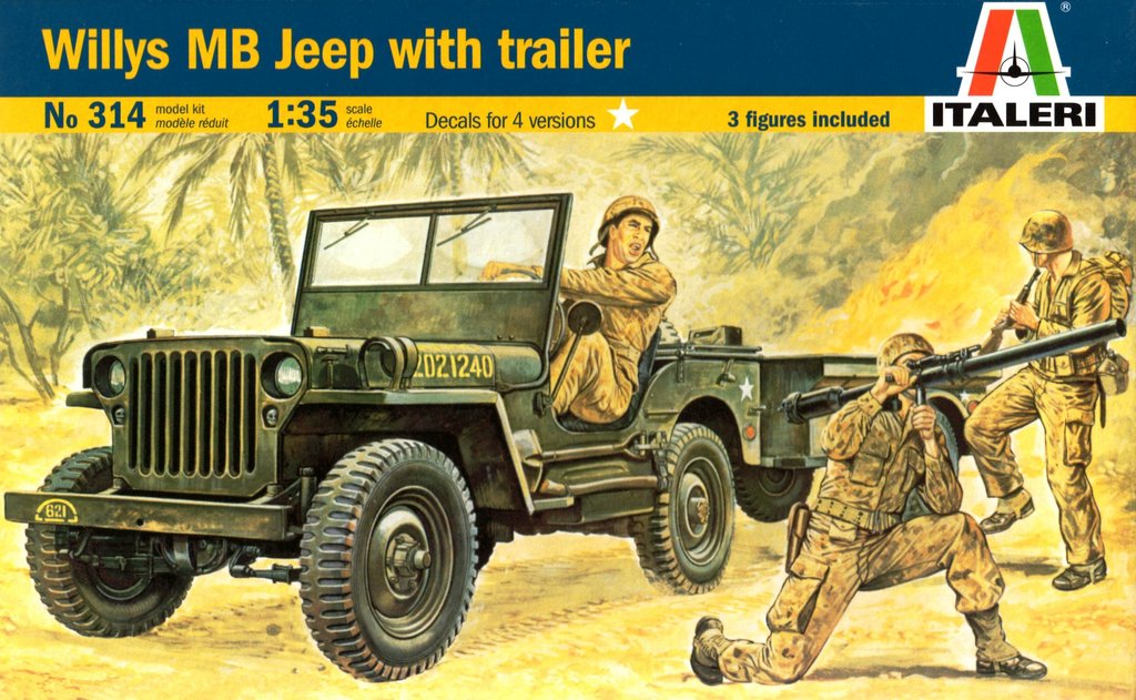 Italeri 0314 1:35 Willy Jeep with Trailer Plastic Model Kit