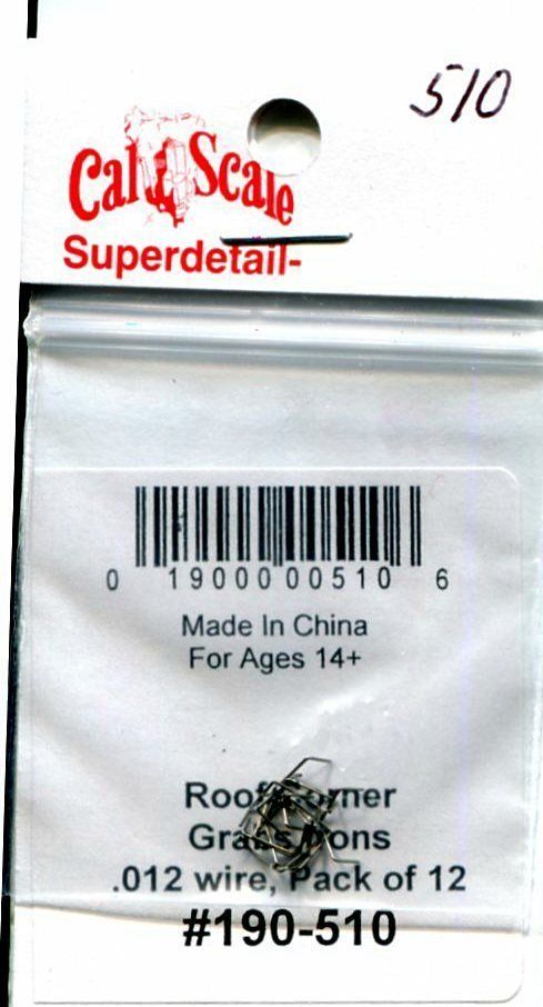 Cal Scale 190-510 HO Grab Irons (.012" Wire) Roof Corner Grabs (12)