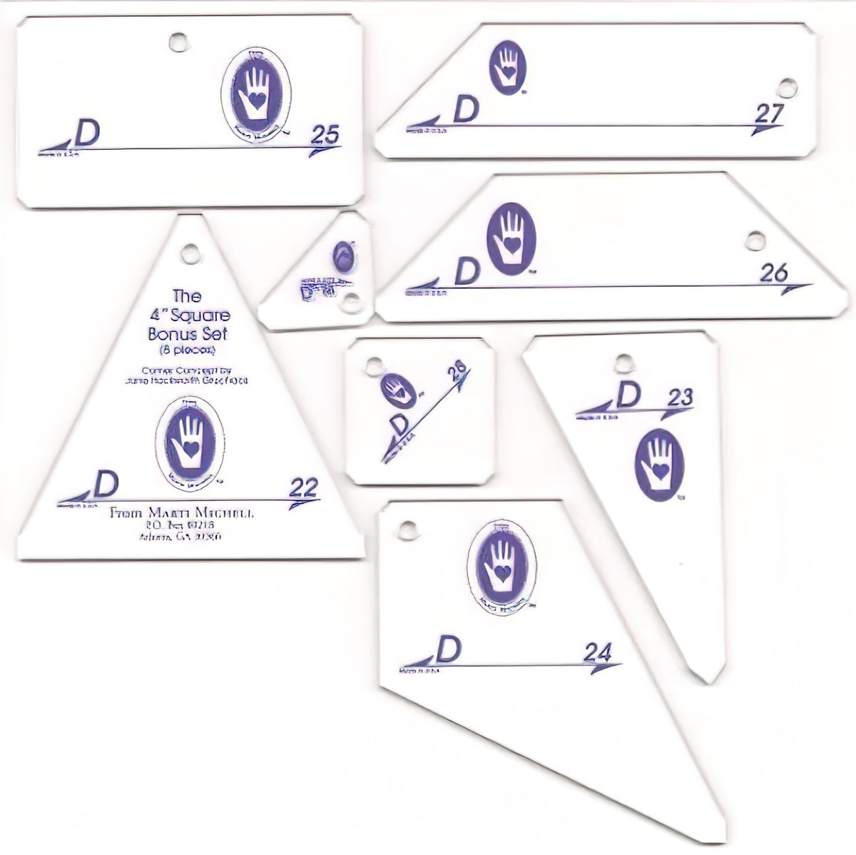 Perfect Patchwork Templates Set D 4 inch Square Bonus Set by Marti Michell