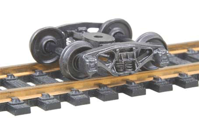 Bettendorf 50-Ton Fully Sprung Self-Centering Metal Trucks -- Code 110 (.110") 33" Smooth-Back RP-25 Wheels 1 Pair