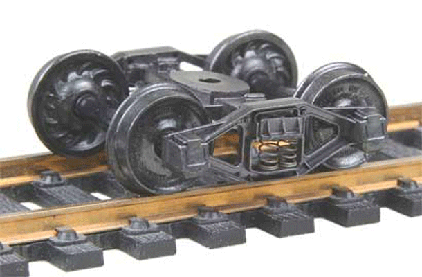 Bettendorf T-Section Fully Sprung Self-Centering Metal Trucks -- Code 110 (.110") 33" Ribbed-Back RP-25 Wheels 1 Pair