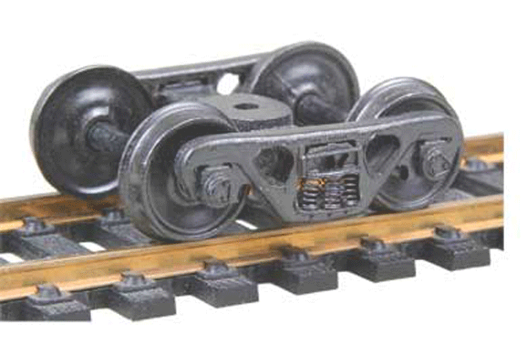 A.S.F. 100-Ton Roller Bearing Fully Sprung Self-Centering Metal Trucks -- Code 110 (.110") 36" Smooth-Back RP-25 Wheels1 Pair