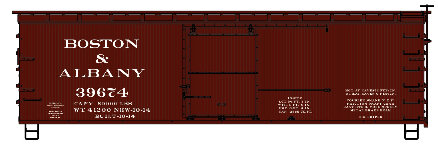 Accurail 1306 HO Boston & Albany 36' Double Sheath Wood Boxcar #39674