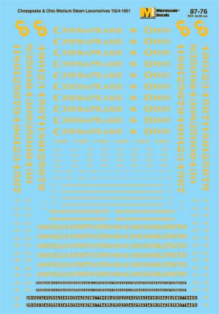 Microscale 87-76 HO 1924-1961 Chesapeake & Ohio Medium Steam Decal Sheet