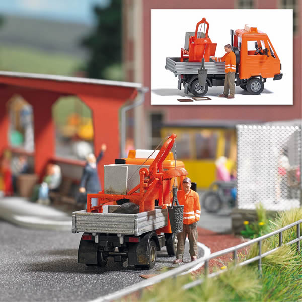 Busch 7880 HO Scale Multicar Pick-Up Truck with Storm Drain Cleaner - Action Set -- Includes Figure