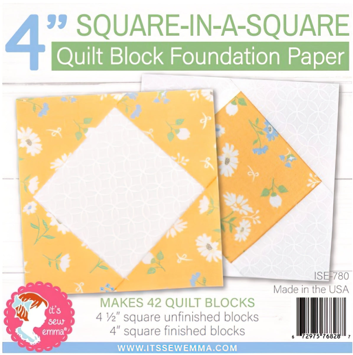 Square in a Square 4 inch Quilt Block Foundation Paper by Its Sew Emma