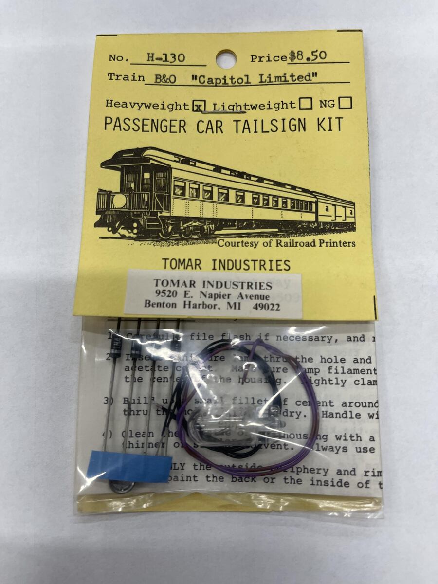 Tomar Industries H-130 HOB & O Lightweight Passenger Car Tailsign Kit