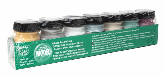 Badger 1702 Weathering and Railroad Off-Line Colors Modelflex Paints (Set of 7)