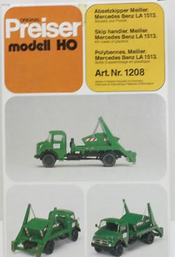Preiser 1208 HO Skip Handler Metal Scrap Truck w/Dumpster Plastic Model Kit