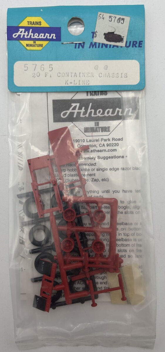Athearn 5765 HO Scale 20 FT Container Chassis K-Line Kit