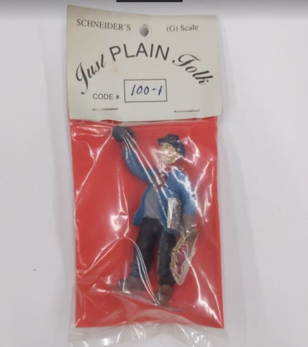 Just Plain Folk 100-1 G ScaleTrain Conductor with Lantern And News Paper