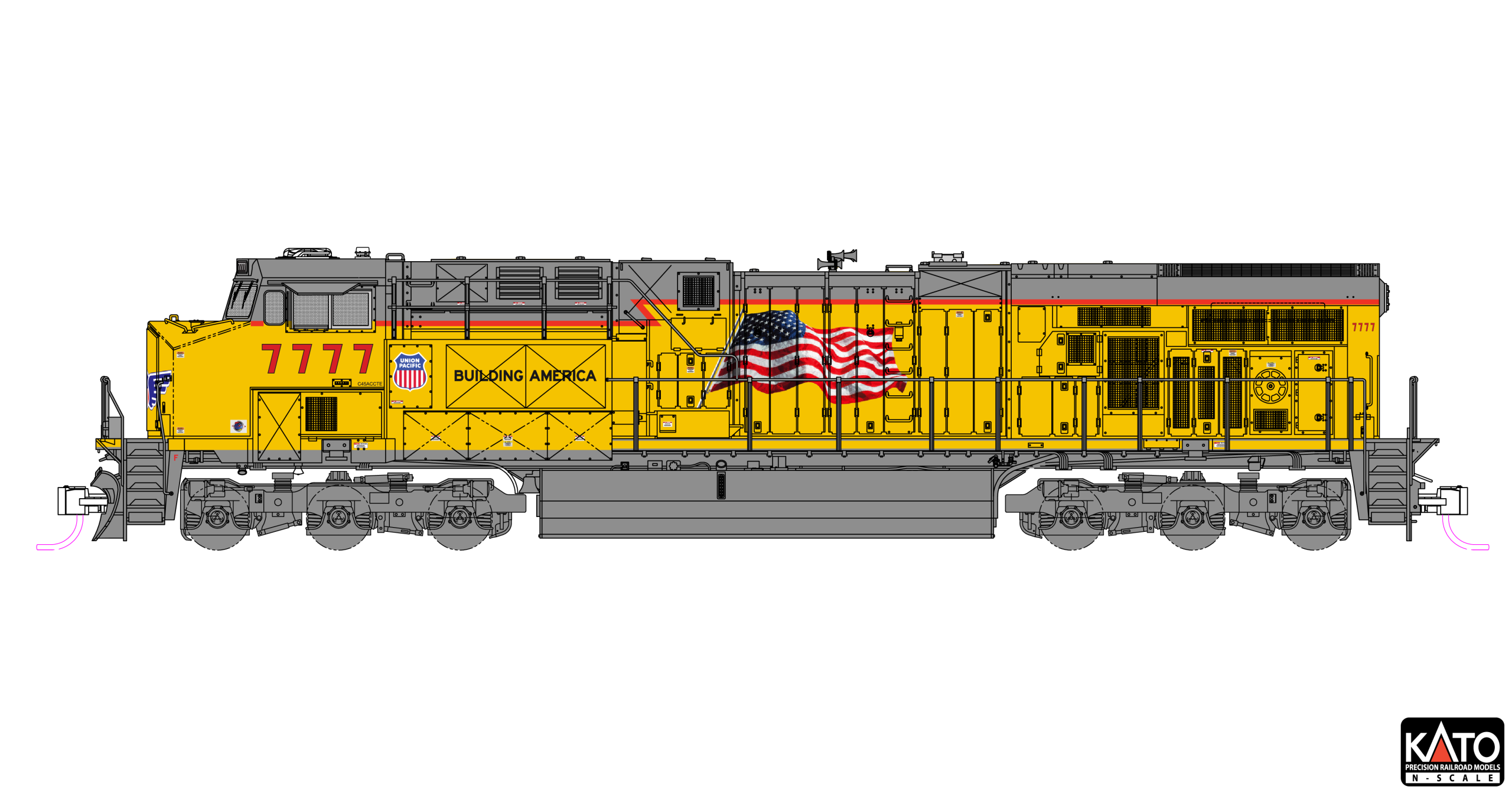Kato 1768967DCC N UP GE ES44AC Diesel Locomotive with Pre-Installed DCC #7777