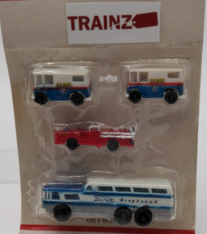 Bachmann 7019 N Motor Truck Set # 2 1-Greyhound /1-Fire Truck & 2-Mails Truck