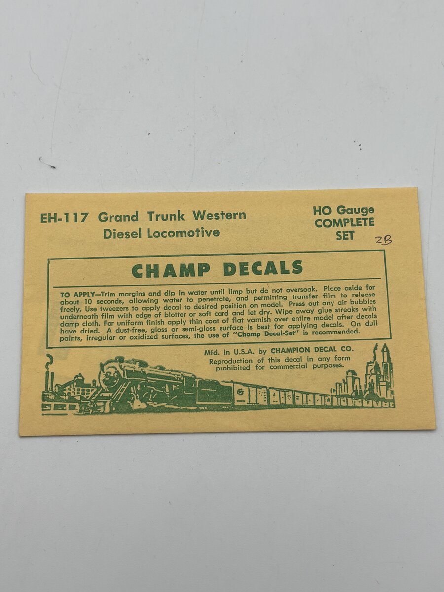 Champ Decals EH-117 HO Grand Trunk Western Diesel Locomotive Decal
