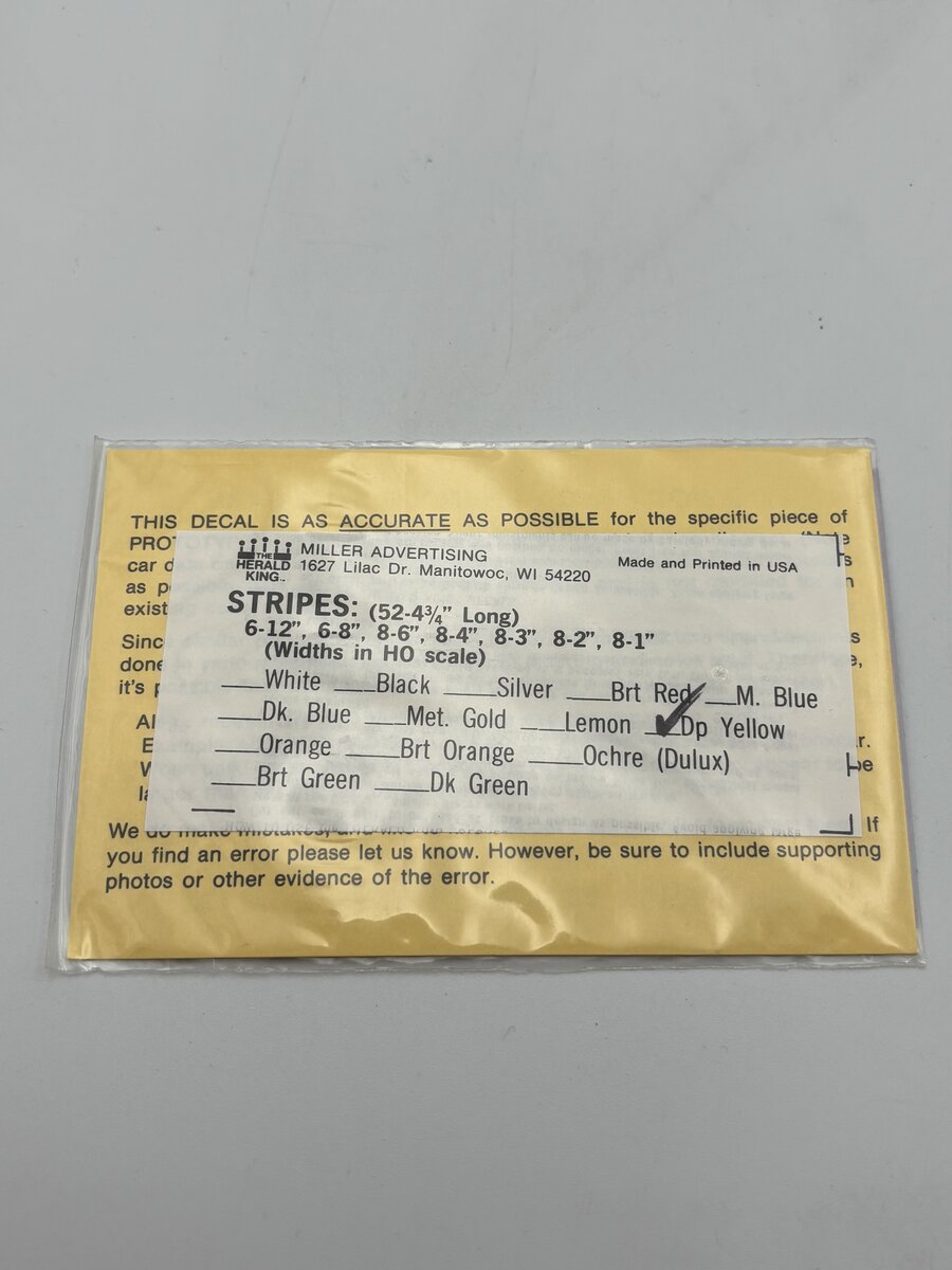 The Herald King HO Stripes 52-4 3/4" Long Deep Yellow Colored Decal
