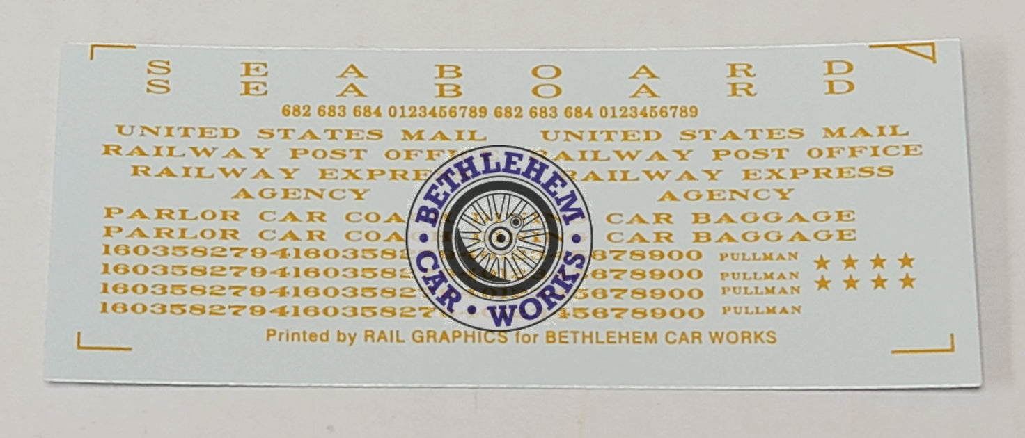 Bethlehem Car Works 213a HO Scale Seaboard Dulux Gold Decals