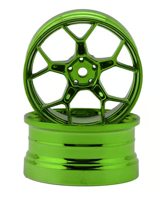 DS Racing Feathery Split Spoke Drift Wheels (Green Hi Gloss) (2) (6mm Offset) w/12mm Hex DS-DF-5Y2-6B-GRC