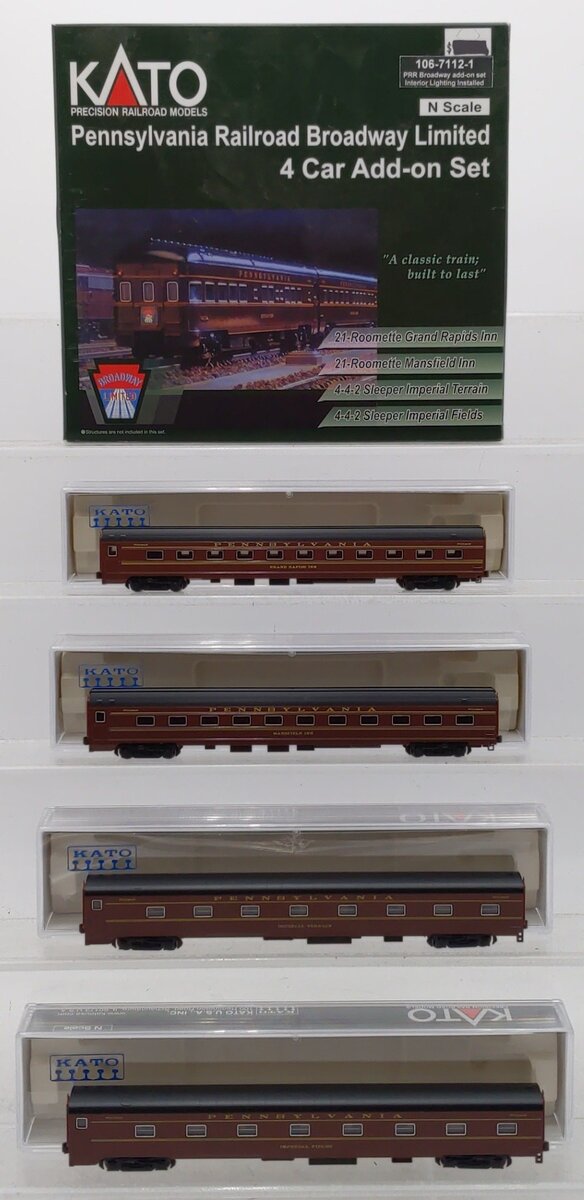 Kato 106-7112-1 N Pennsylvania Railroad 4-Car Add-on Set with Interior Lighting
