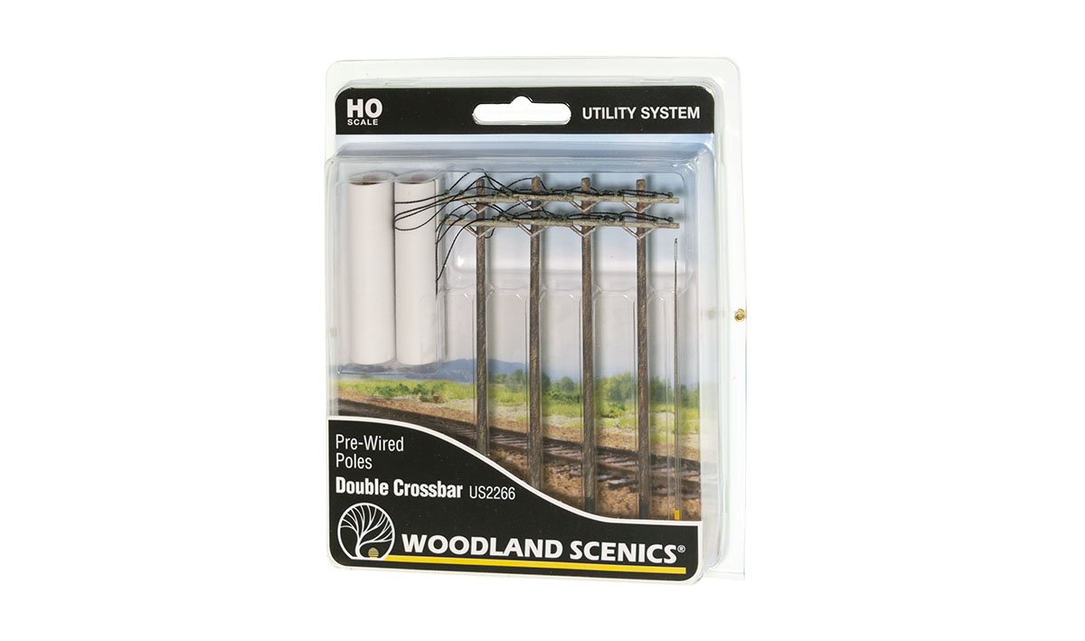 Woodland Scenics US2266 HO Scale Pre-Wired Poles Double Crossbar (Pack of 4)