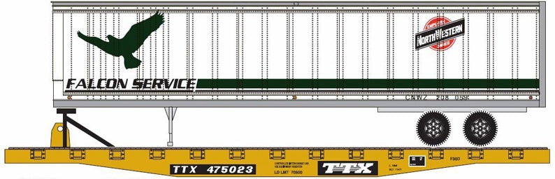 Athearn 29295 HO Scale 50' TTX Flatcar with CNW Trailer