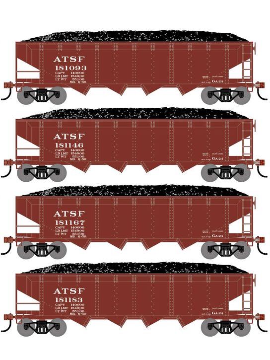 Athearn RTR 1571 HO Scale 40' 4-Bay Offset Hopper W/Load Santa Fe ATSF