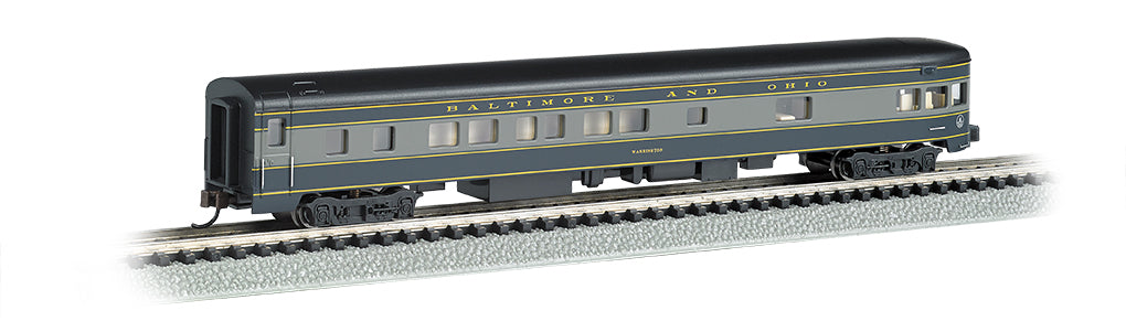 Bachmann 14353 N Scale 85' Lighted Smooth-side Observation Passenger Car Baltimore & Ohio B&O