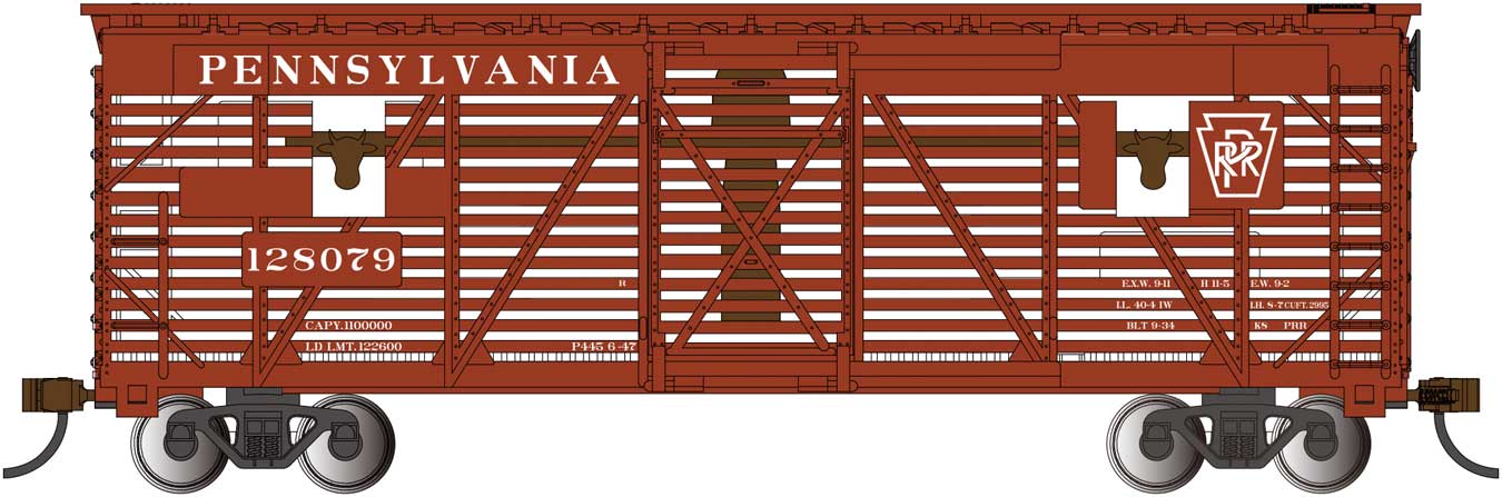 Bachmann 19715 HO Scale 40' Animated Stock Car with Cattle Pennsylvania PRR 128079