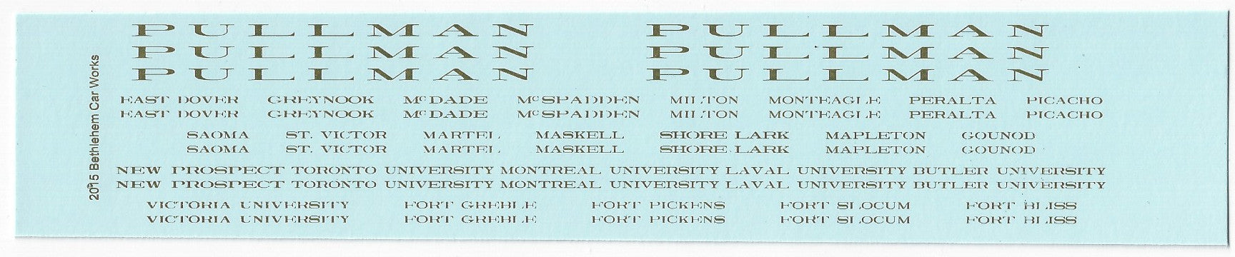 Bethlehem Car Works 500 HO Scale Names for B&M with Pullman - Bronze Gold Decals