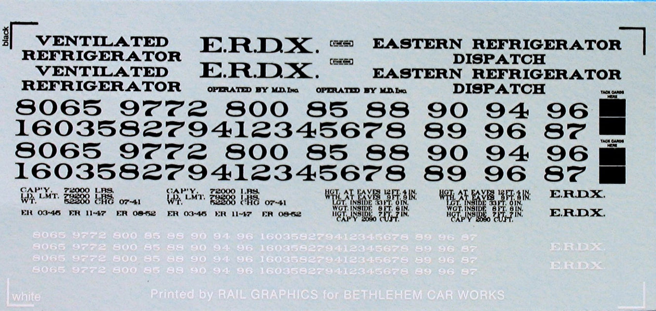 Bethlehem Car Works KitBits 255 HO Scale Black ERDX Reefer Car Decals
