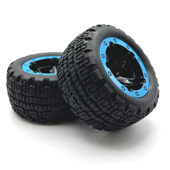 BlackZon 540109 Turbo Slyder & Slyder ST Black Wheels and Tires Assembled, Blue Beadlock Ring