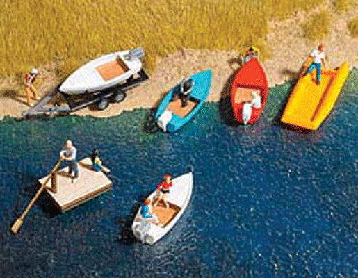 Busch 8057 N Scale Boat and Raft Set with Trailer