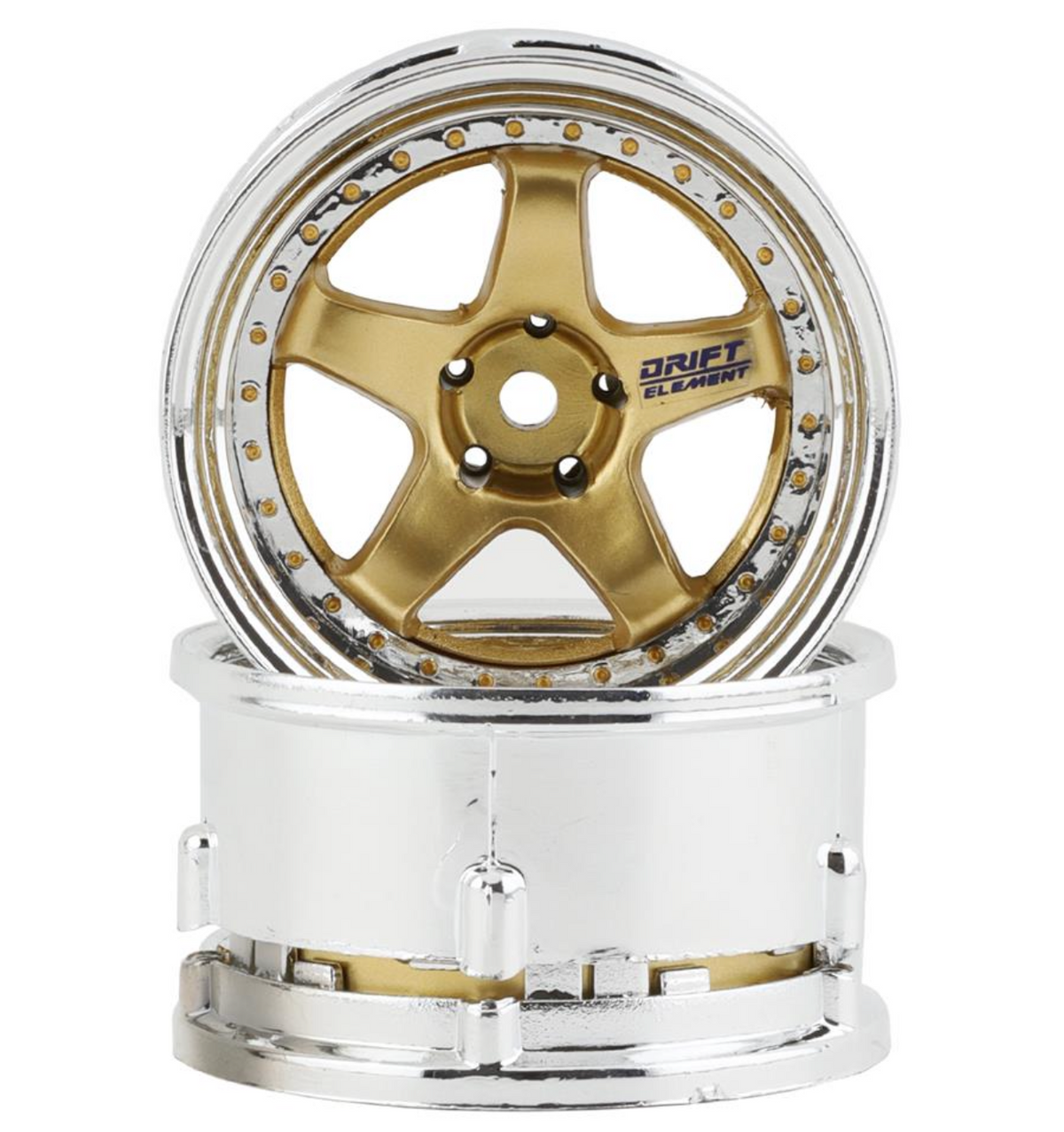 DS Racing DE-018 Gold and Chrome Element 5 Spoke Drift Wheel