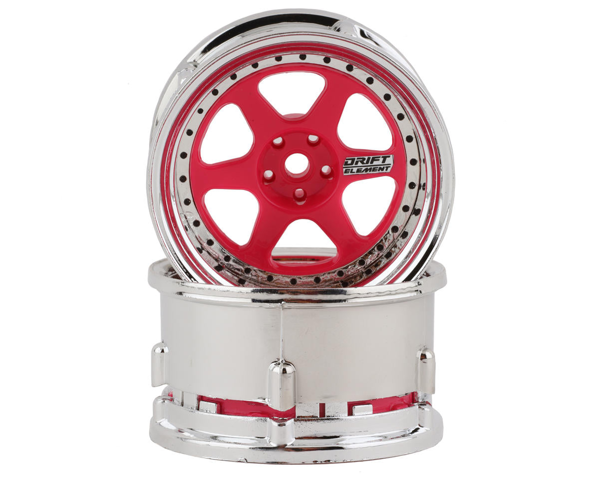 DS Racing DE-224 Pink and Chrome Element 6 Spoke Drift Wheel
