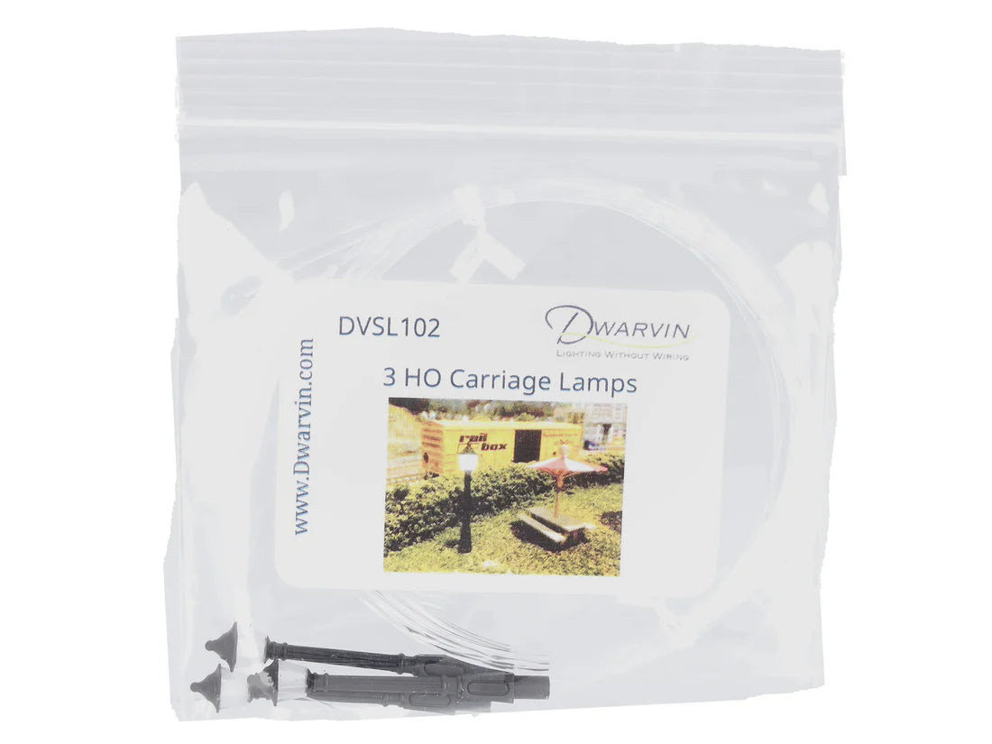 Dwarvin DVSL102BL HO Scale Black Fiber-Lit Carriage Lamps