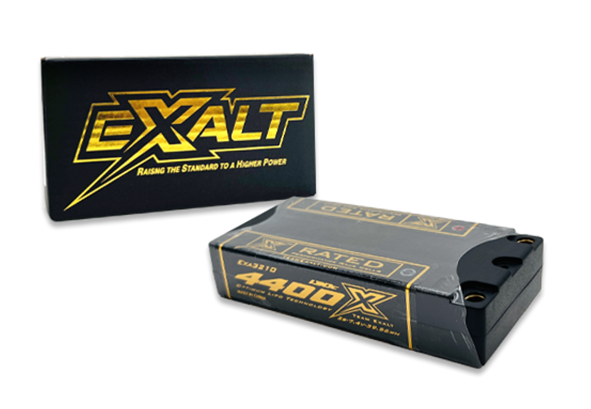 EXALT 3210 Exalt X-Rated 2S 130C LCG Hardcase Drift/Optional Shorty Lipo Battery (7.4V/4400mAh) w/5mm Bullets