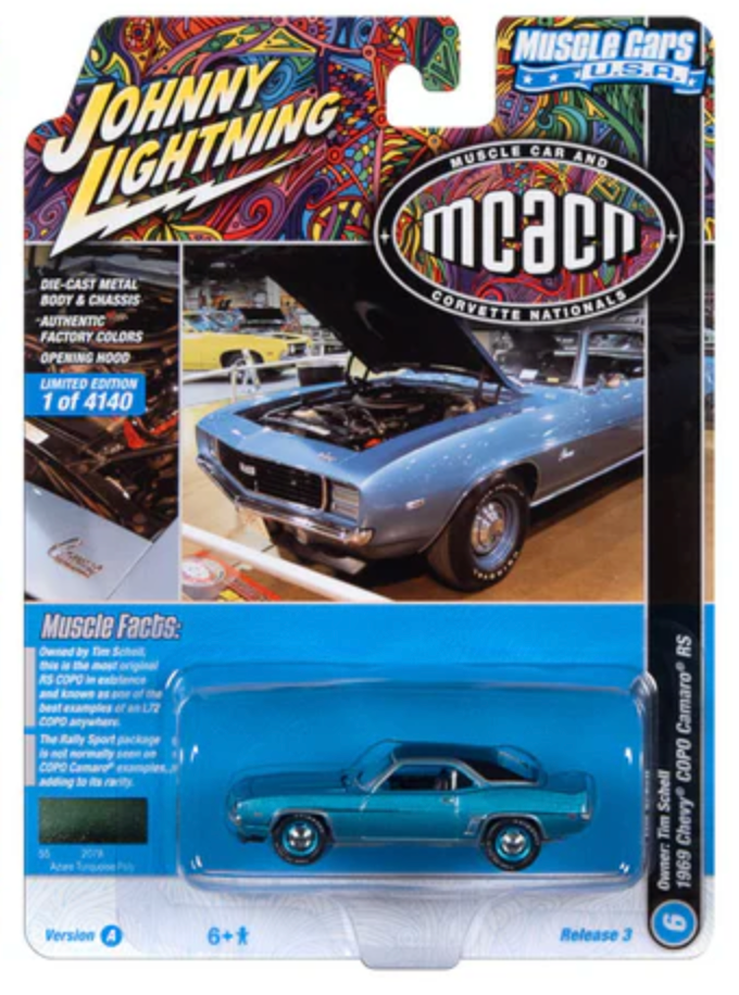 Johnny Lightning JLMC031A Muscle Cars USA Release 3 Version A 1969 Chevy COPO Camaro RS - Azure Turquoise Poly