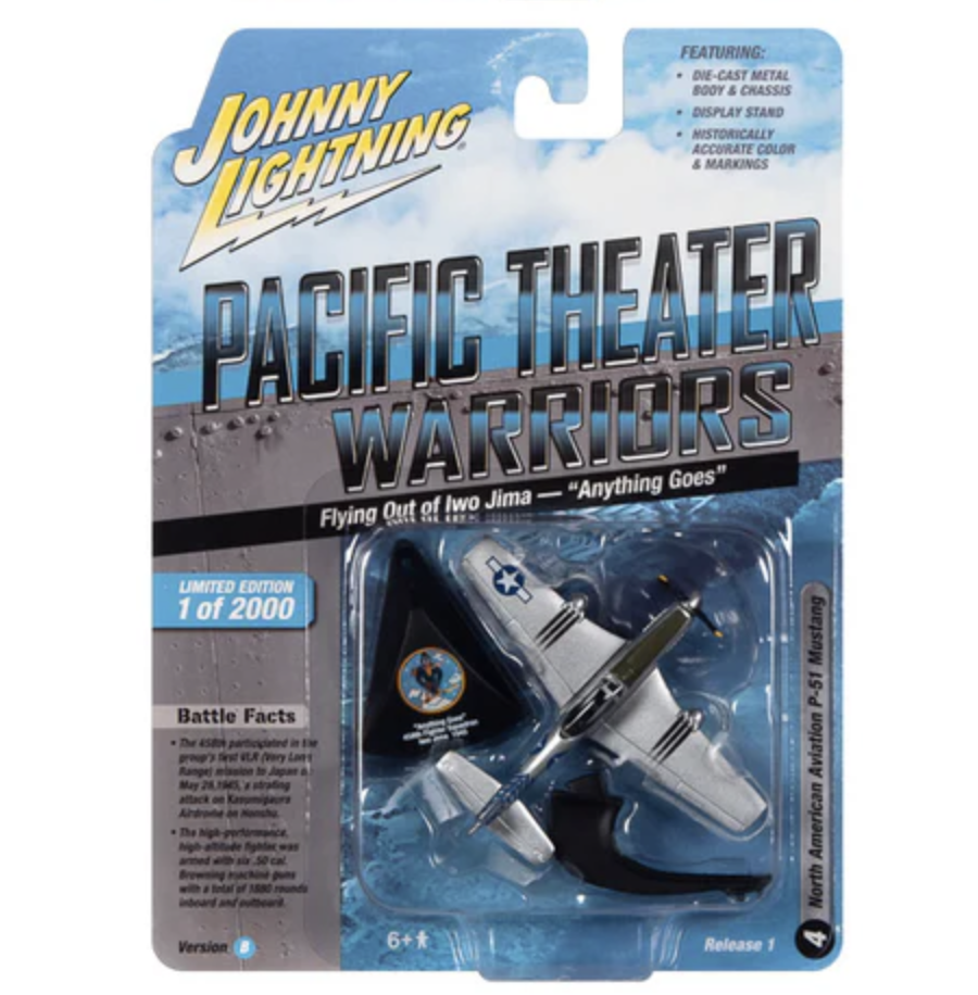 Johnny Lightning JLML007 Pacific Theater Warriors Version B (Flying Out of Iwo Jima - "Anything Goes") P-51 Mustang Fighter