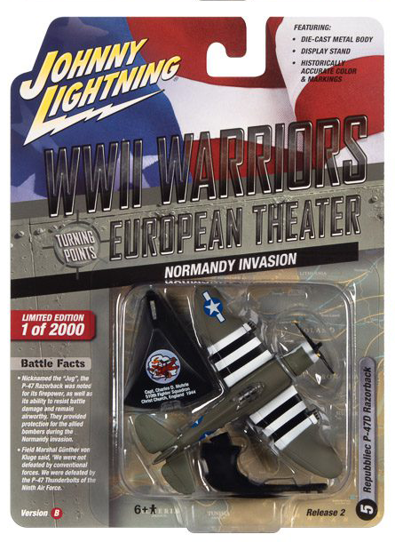 Johnny Lightning JLML008 WWII Warriors European Theater Version B (Normandy Invasion) Republic P-47D Razerback Fighter