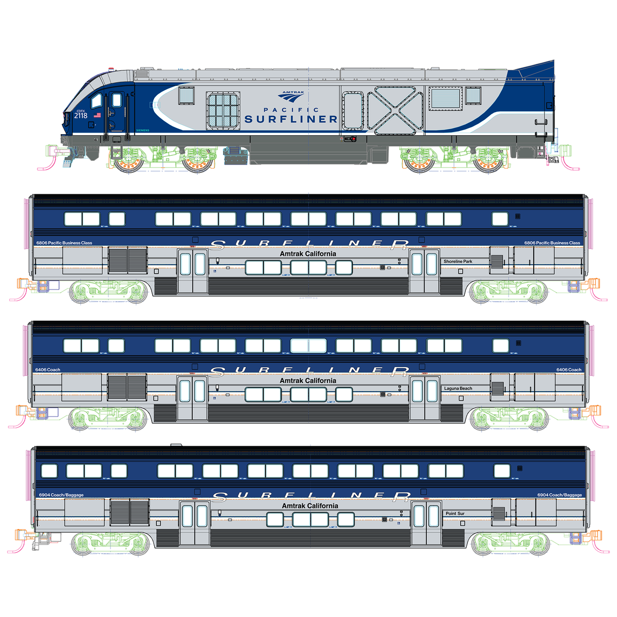 Kato 106-9001-DCC N Scale Amtrak SC-44 & Amtrak Pacific Surfliner