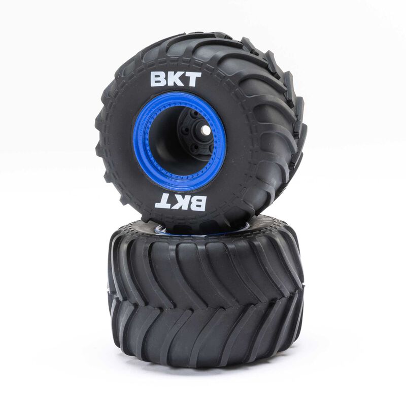 Losi LOS41047 BKT Monster Truck Wheels on Blue Beadlock Wheels for Mini LMT