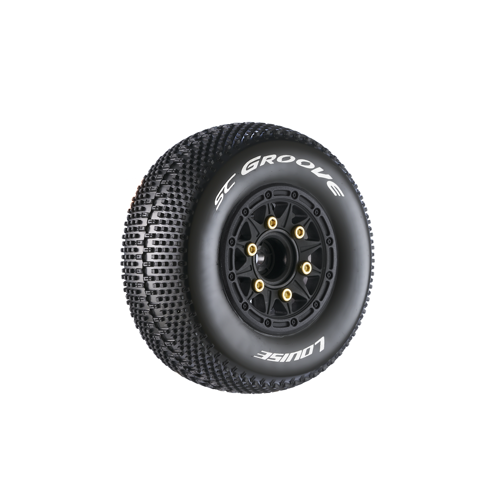 Louise RC L-T3146SB SC-Groove Soft Tires on Black Rim with Removable Hex for 1/10 Short Course