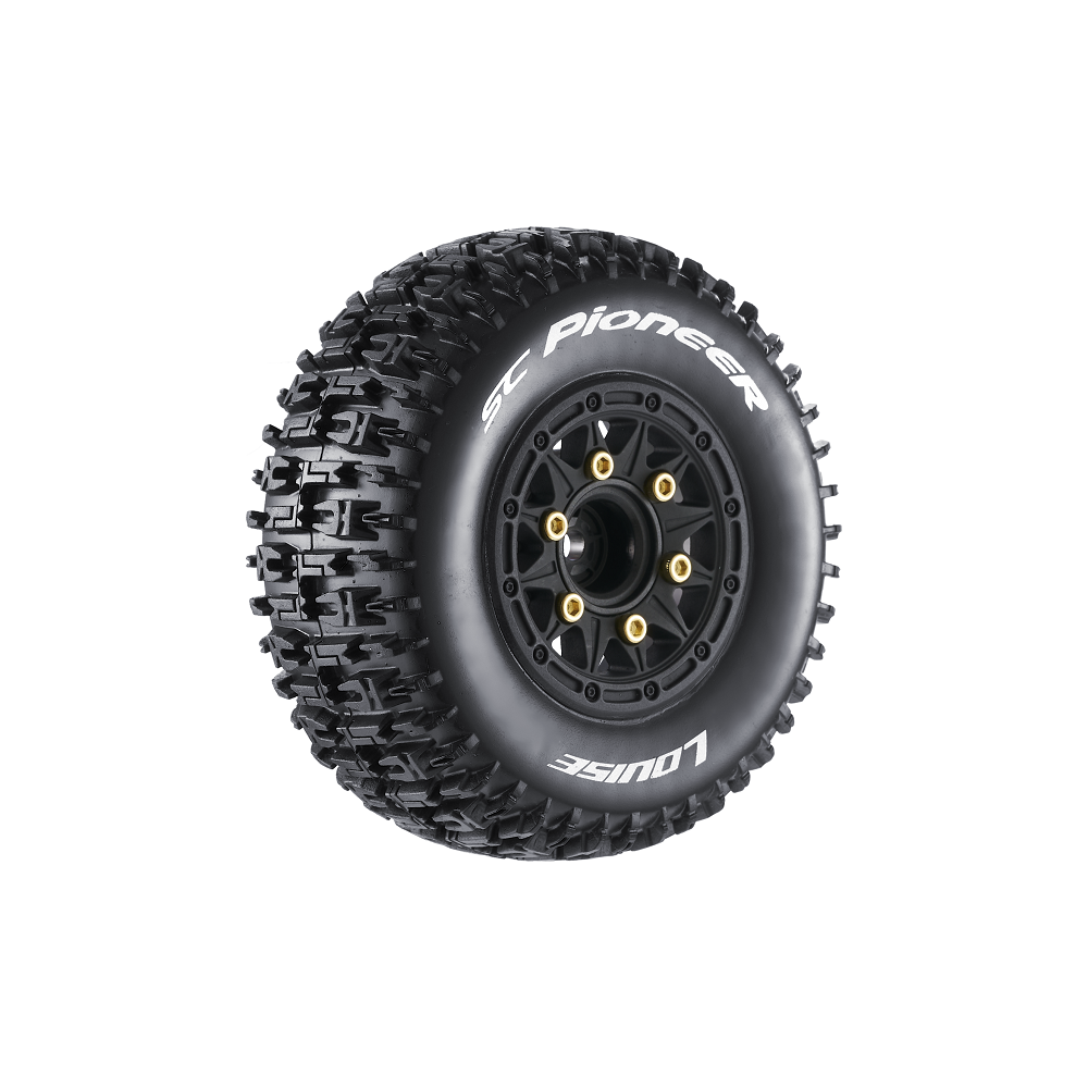 Louise RC L-T3148SB SC-Pioneer Soft Tires on Black Rim with Removable Hex for 1/10 Short Course