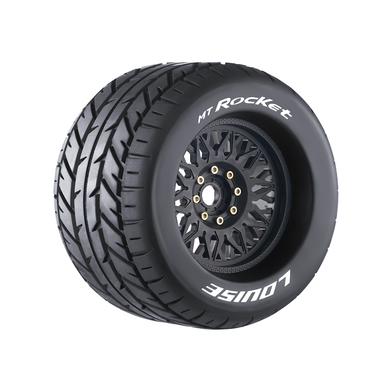 Louise RC L-T3217X MT-Rocket Sport Tires with 0 & 1/2 Offset and 17mm Removable Hex on Black Rim for 1/8 Monster Truck
