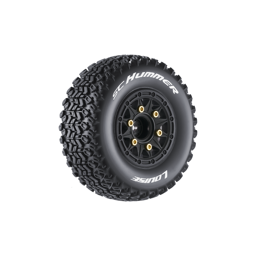 Louise RC L-T3224SB SC-Hummer Soft Tires on Black Rim with Removable Hex for 1/10 Short Course