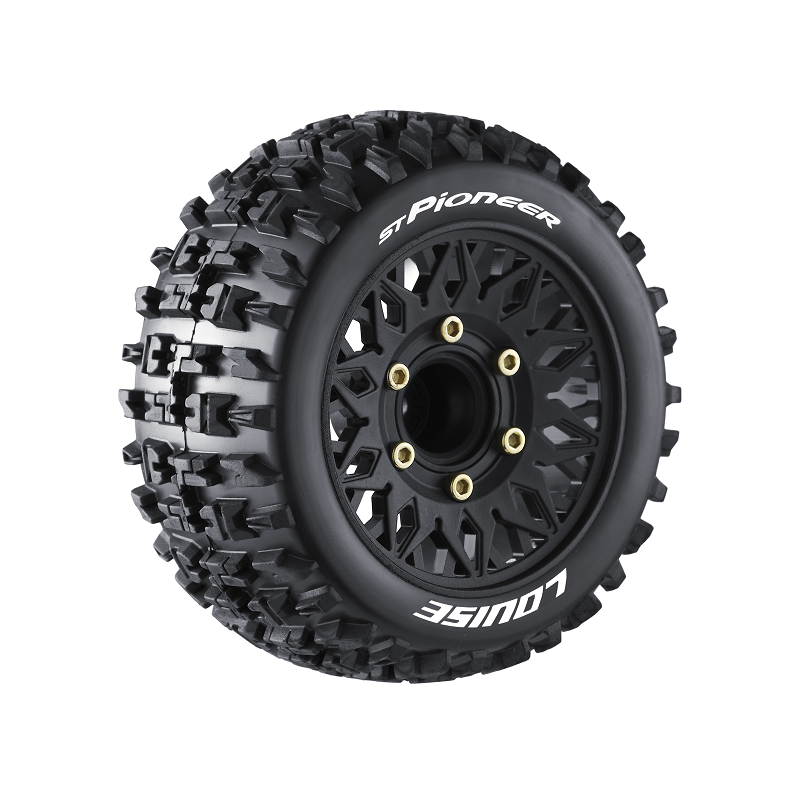 Louise RC L-T3227SX ST-Pioneer Soft Tires with 0 & 1/2 Offset and 17mm Removable Hex on Black Rim for 1/10 Stadium Truck