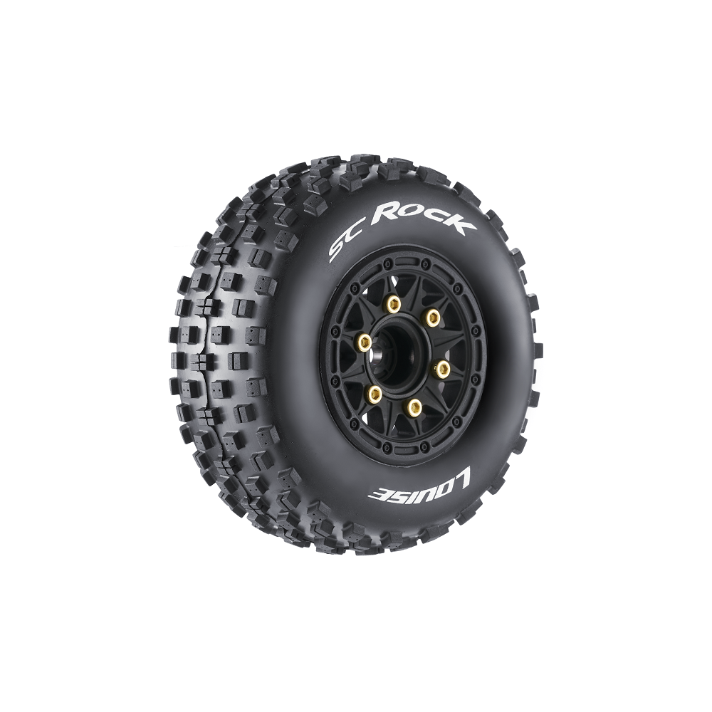 Louise RC L-T3229SB SC-Rock Soft Tires on Black Rim with Removable Hex for 1 /10 Short Course (1 Pair)