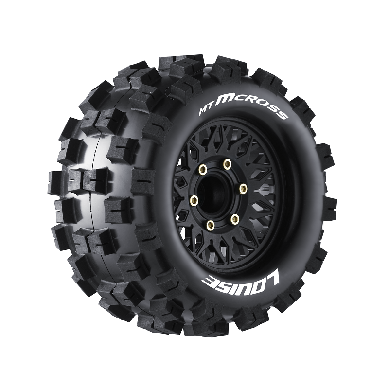 Louise RC L-T3274SX MT-Mcross Soft Tires with 0 & 1/2 Offset and Removable Hex on Black Rim for 1/10 Monster Truck