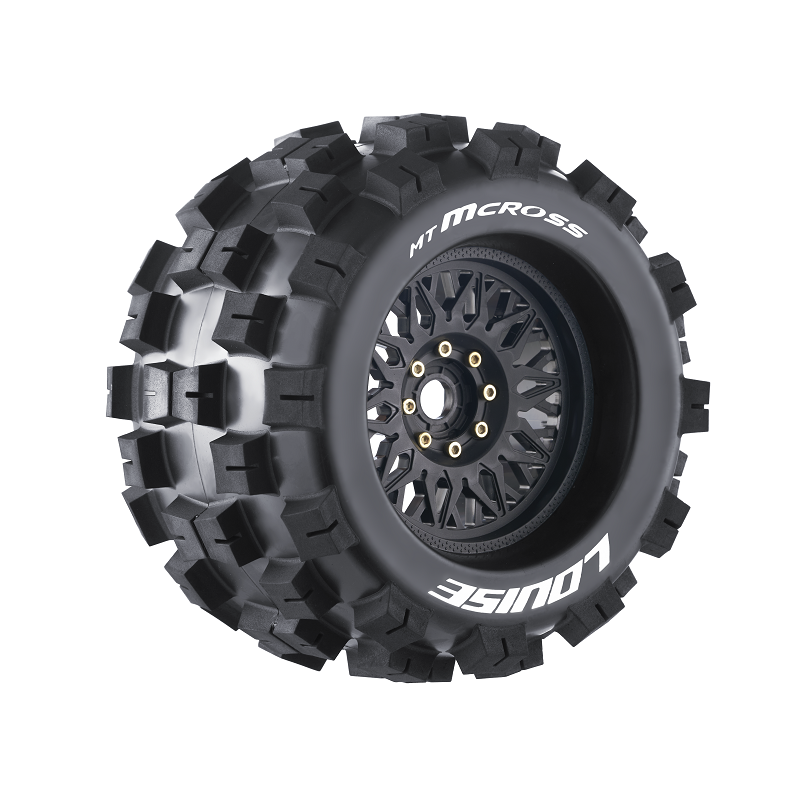 Louise RC L-T3276X MT-Mcross Sport Tires with 0 & 1/2 Offset and 17mm Removable Hex on Black Rim for 1/8 Monster Truck