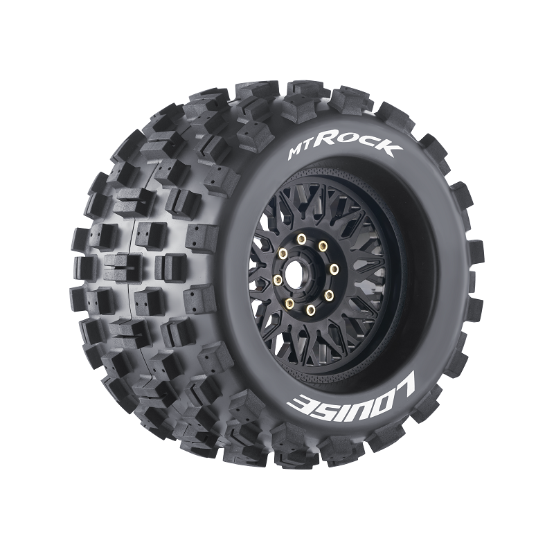 Louise RC L-T3277X MT-Rock Sport Tires with 0 & 1/2 Offset and 17mm Removable Hex on Black Rim for 1/8 Monster Truck